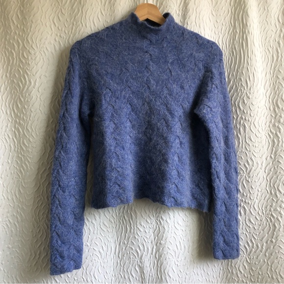 Aritzia Wilfred Free Blue Michal Wool Alpaca Blend Cable Knit Sweater XS - Picture 4 of 16